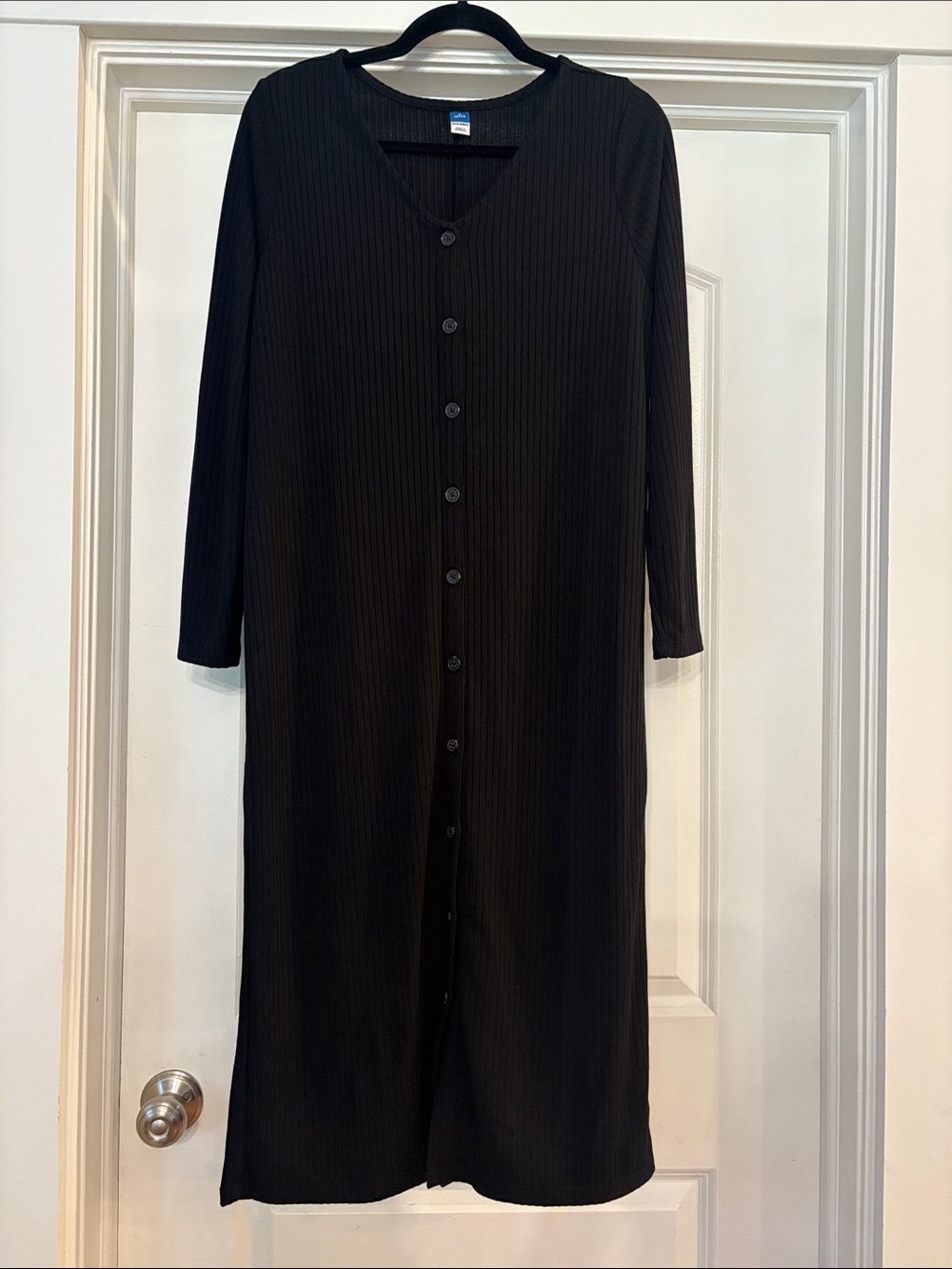 Old Navy Long Black Ribbed Button-Front Dress